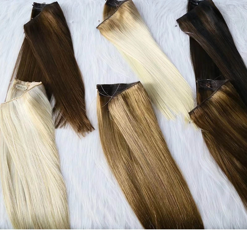 Wholesale colored invisible flip in halo hair extensions for beauty salon use HJ 011